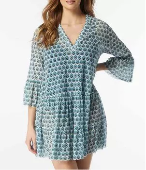 Сетчатое платье для плавания с рукавами-колокольчиками Coco Reef Island и принтом лотоса, мультиколор