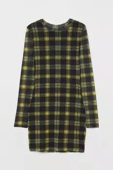 Сетчатое платье H&amp;M, черный/желтый в клетку