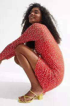 Сетчатое платье H&amp;M, оранжевый/маленькие цветы