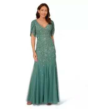 Сетчатое платье из бисера Adrianna Papell, зеленый