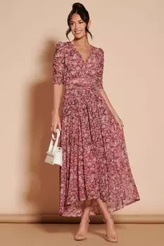 Сетчатое платье макси Dasha со сборками на рукавах Jolie Moi, розовый