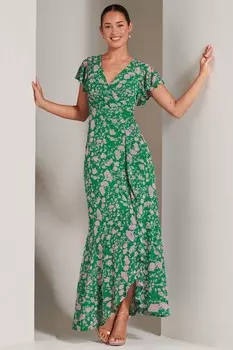 Сетчатое платье макси Giselle с оборками по подолу Jolie Moi, зеленый