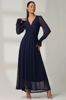 Сетчатое платье макси Greta с длинными рукавами Jolie Moi, синий