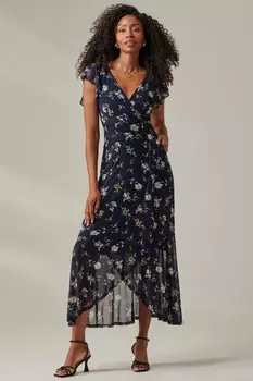 Сетчатое платье макси Heleyna с оборками по подолу Jolie Moi, синий