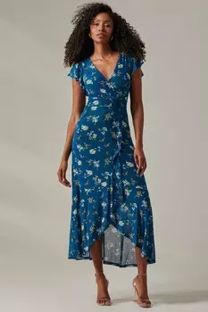 Сетчатое платье макси Heleyna с оборками по подолу Jolie Moi, синий