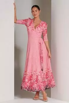 Сетчатое платье макси Peggy со сборками на рукавах и запахом Jolie Moi, розовый