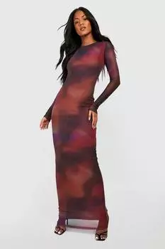 Сетчатое платье макси с длинными рукавами Tall Tie Dye boohoo, мультиколор