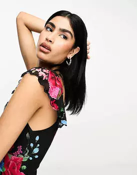 Сетчатое платье макси с оборками и рукавами ASOS DESIGN