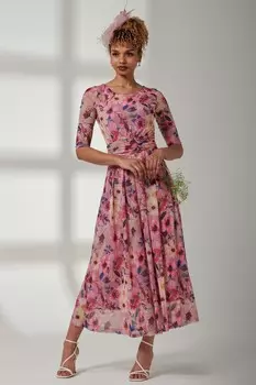 Сетчатое платье макси с рукавами 3/4 и принтом Bella Jolie Moi, розовый