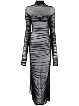 Сетчатое платье макси со сборками Mugler, черный