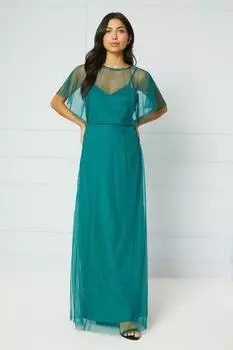 Сетчатое платье макси, украшенное вручную Wallis, зеленый