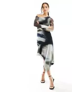 Сетчатое платье миди Bershka синего градиента