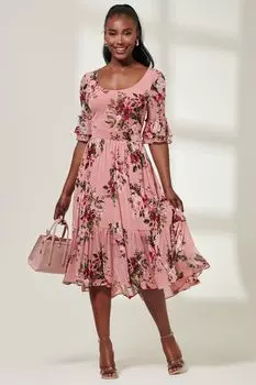 Сетчатое платье миди миди с потертым краем Jolie Moi, розовый