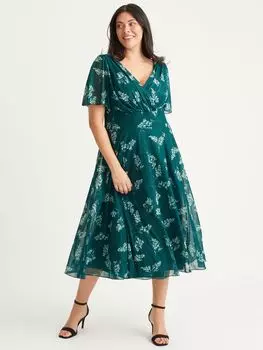Сетчатое платье миди с цветочным принтом и рукавами ангела Victoria Scarlett & Jo, бутылочно-зеленый