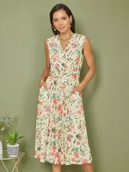 Сетчатое платье миди с цветочным принтом Yumi, белый/разноцветный