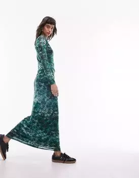 Сетчатое платье миди с длинными рукавами Topshop и градиентным цветочным принтом