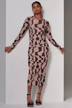 Сетчатое платье миди с длинными рукавами Gionna Jolie Moi, коричневый