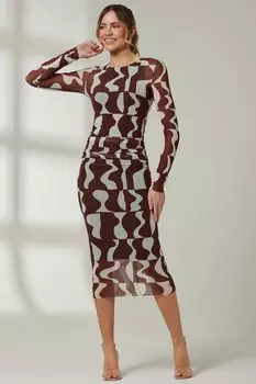 Сетчатое платье миди с длинными рукавами Gionna Jolie Moi, коричневый