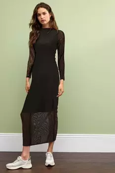 Сетчатое платье миди с длинными рукавами Next, черный