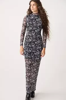 Сетчатое платье миди с длинными рукавами Next, черный