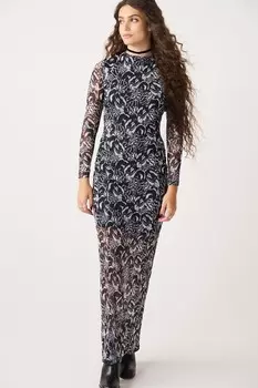 Сетчатое платье миди с длинными рукавами Next, черный