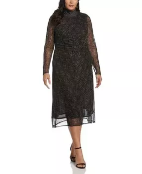 Сетчатое платье миди с длинными рукавами и длинными рукавами плюс размер ELLA Rafaella, черный