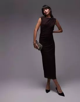 Сетчатое платье миди с драпировкой коричневого цвета & Other Stories