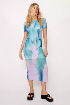 Сетчатое платье миди с короткими рукавами и боди-принтом Nasty Gal, фиолетовый