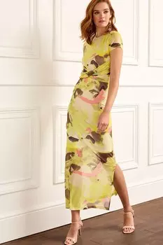 Сетчатое платье миди с короткими рукавами Next, желтый