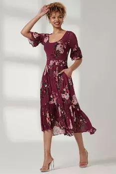 Сетчатое платье миди с многоярусным подолом Jolie Moi, фиолетовый