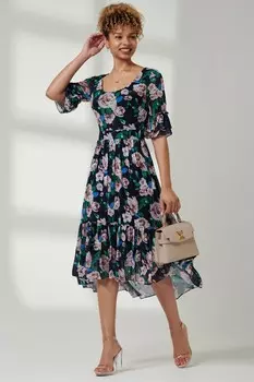 Сетчатое платье миди с многоярусным подолом Jolie Moi, синий