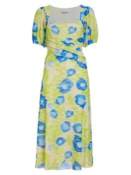 Сетчатое платье-миди с перекрещенными крестами GANNI, синий