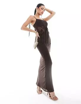 Сетчатое платье-миди с завязками и бретельками шоколадного цвета ASOS DESIGN