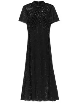 Сетчатое платье миди со стразами Self-Portrait, черный