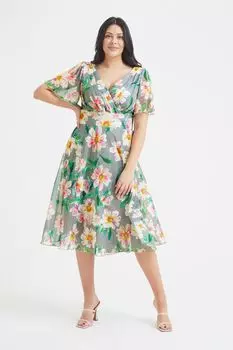 Сетчатое платье миди Victoria с расклешенными рукавами Scarlett & Jo, серый