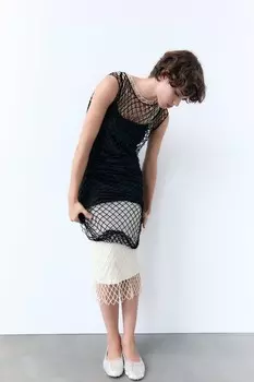 Сетчатое платье с бисерами ZARA, черный