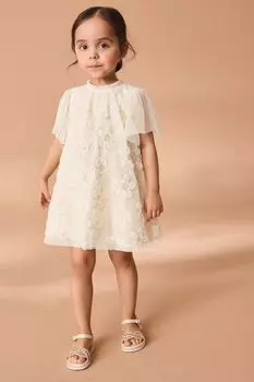 Сетчатое платье с цветочным принтом Next, бежевый