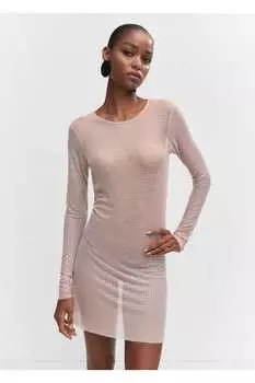 Сетчатое платье с кристаллами Mango, розовый