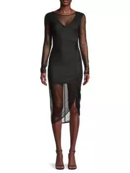 Сетчатое платье с рюшами Bebe Black