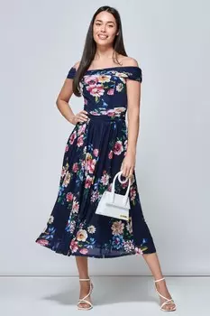 Сетчатое платье с вырезом «бардо» rawiya Jolie Moi, синий