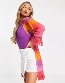 Сетчатое пляжное кимоно с кисточками и принтом омбре ASOS DESIGN