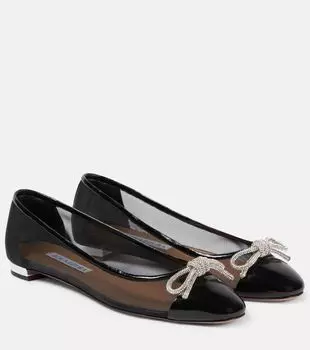 Сетчатые балетки parisina с бантом Aquazzura, черный