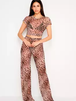 Сетчатые длинные брюки Good American, леопардовый принт