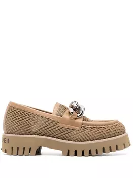 Сетчатые лоферы с цепочным декором Casadei, бежевый