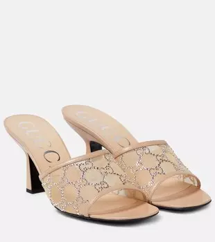 Сетчатые мюли с декором GG Gucci, бежевый