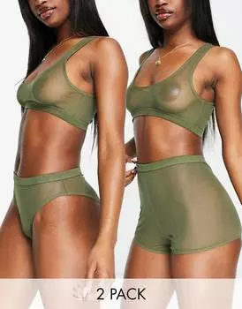 Сетчатые трусы с высокой талией и комплект боксеров цвета хаки Topshop