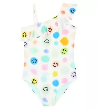 Сетчатый асимметричный купальник в горошек Molo, белый