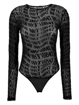Сетчатый боди с логотипом Versace Jeans Couture, черный