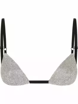 Сетчатый бюстгальтер с треугольными чашками и кристаллами DOLCE & GABBANA, серый