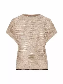 Сетчатый джемпер без рукавов Brunello Cucinelli, бежевый